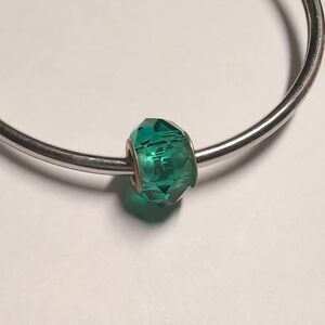 Silver and Green Faceted Glass Charm for Pandora‎ Style Bracelet